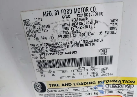 2013 Ford F-150 Platinum from USA, damaged, VIN 1FTFW1EF9DFA34162